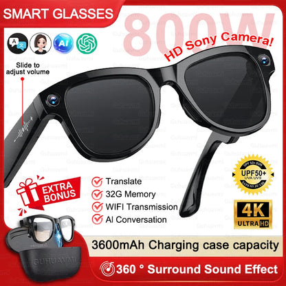 New 3600mAh Large Battery Smart Glasses 8MP HD Camera