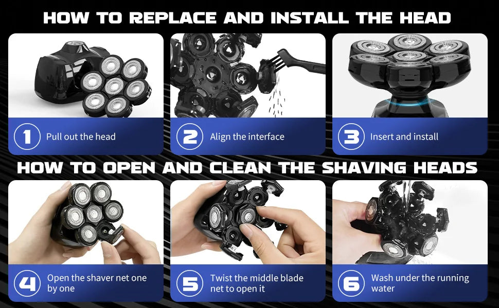 Electric Shaver for Men 7D Magnetic Floating Wet/Dry Head Razor