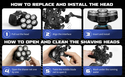 Electric Shaver for Men 7D Magnetic Floating Wet/Dry Head Razor