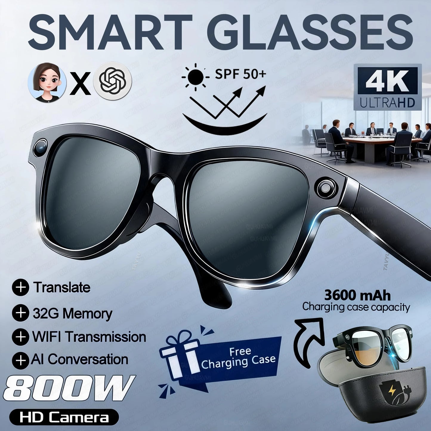 Smart AI Glasses 1080P HD Camera M02 Ultra ChatGPT