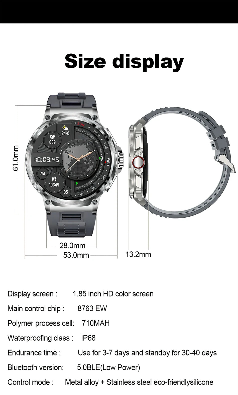 New Military GPS V69 Smart Watch Men 1.85 inch 710 mAh