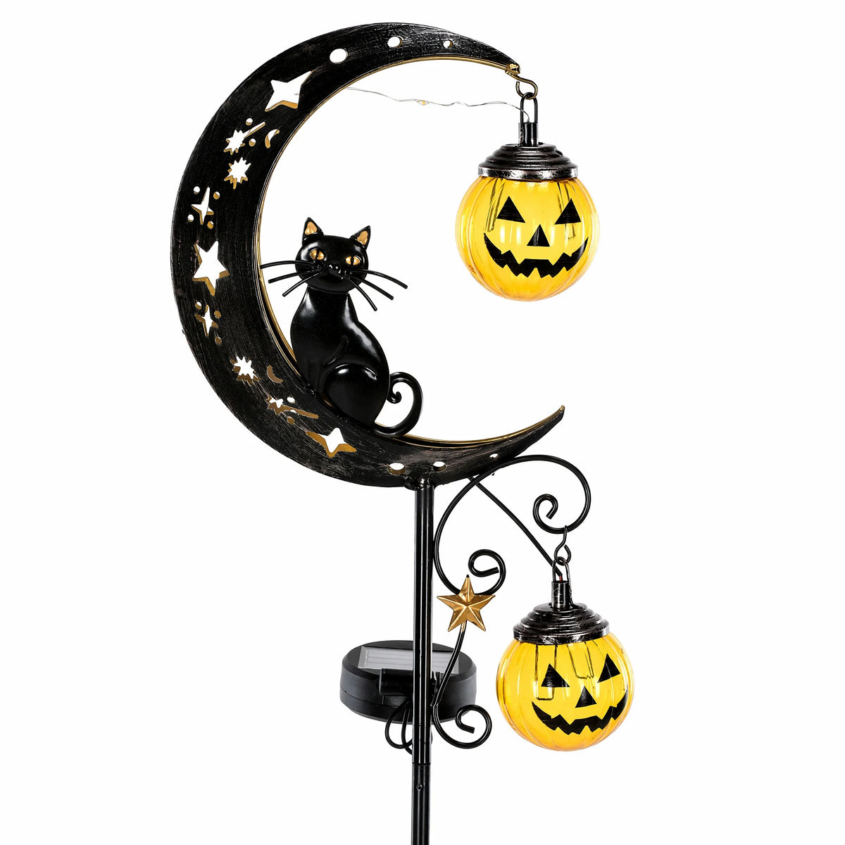 Halloween Solar Garden Stake Light Black Cat On Moon