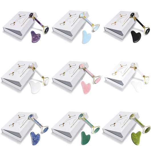 Rose Quartz Natural Jade Roller Massager Guasha Set