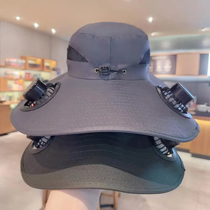 Large Size Quick Dry Bucket Hat With Solar Powered Fan USB Charging