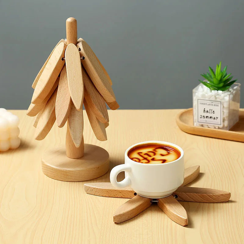 Tree Design Stand Bamboo Wooden Trivets Decorative