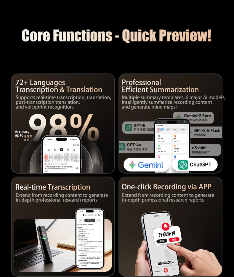 Famue AI Voice Recorder Real-Time Transcription Translation