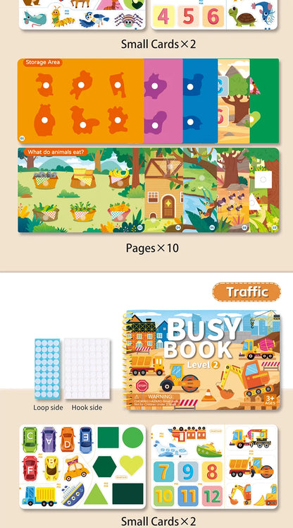Children Quiet Busy Book 4 Themes Cartoon Travel Sticker