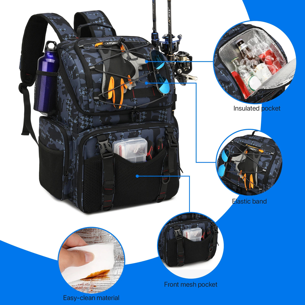 Fishing Backpack 45L Cooler Fishing Tackle Storage Bag