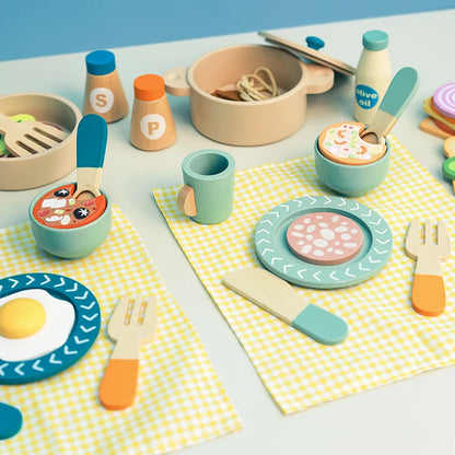 Wooden Kitchen Pretend Play Set Montessori Simulation Plates