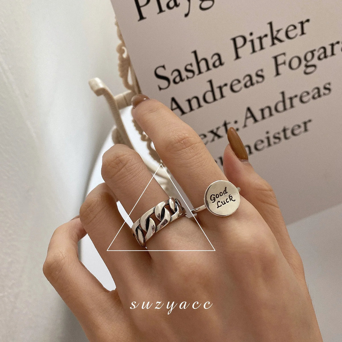 VENTFILLE 925 Sterling Silver Finger Rings Hollow Chain