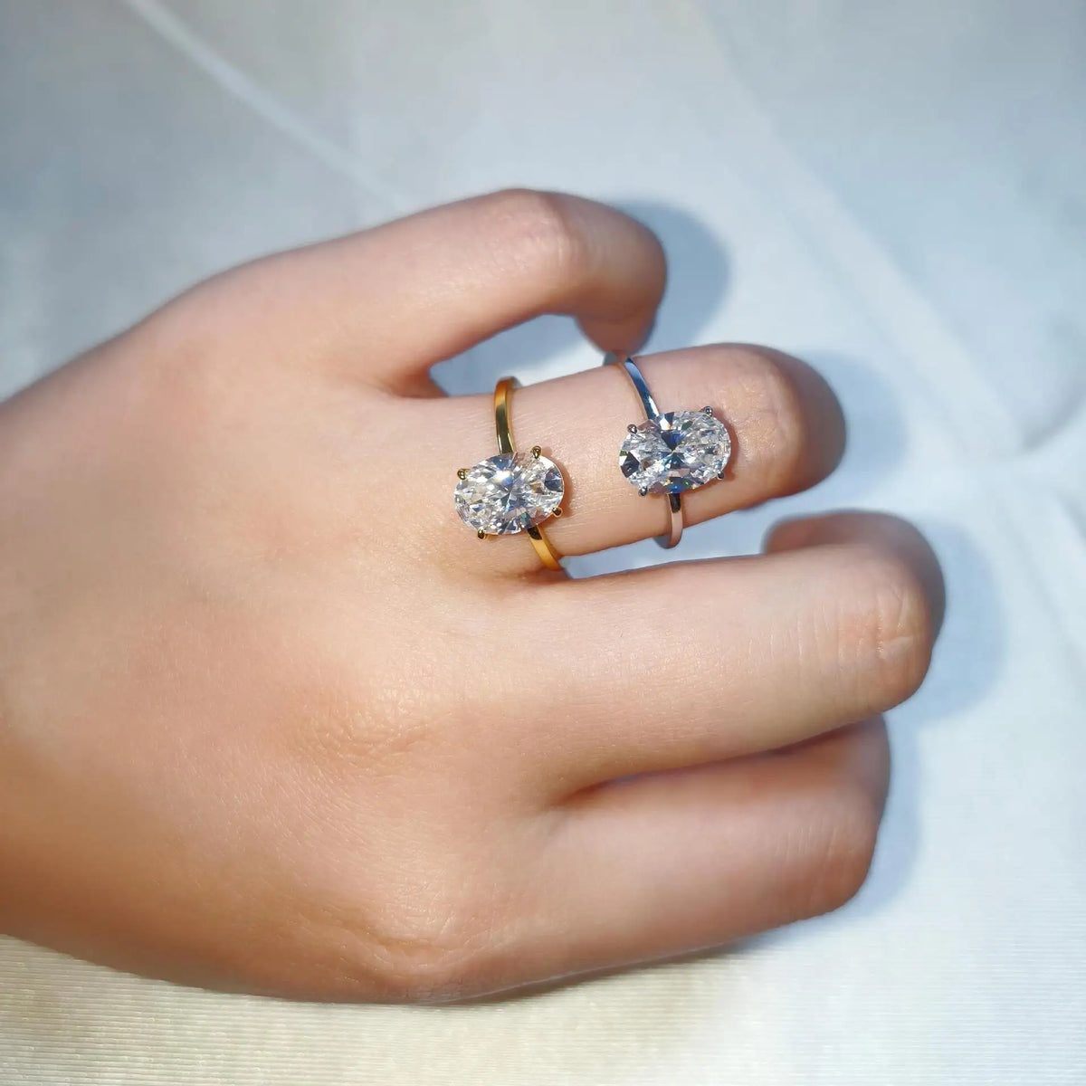 Classic S925 Sterling Silver Oval Moissanite Ring Fine Jewelry