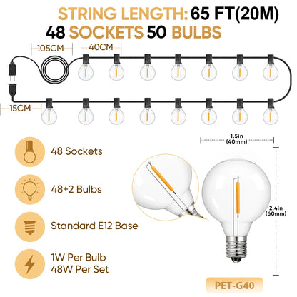 Shatterproof Outdoor Lights Garland Led G40 String Light