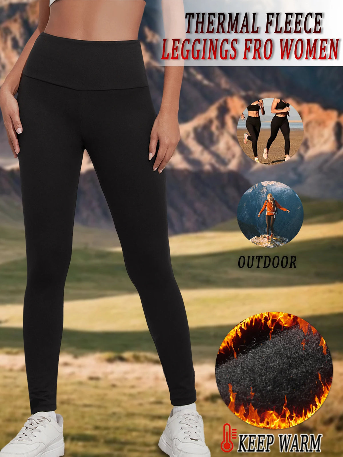 Womens Thermal Fleece Lined High Waisted Leggings