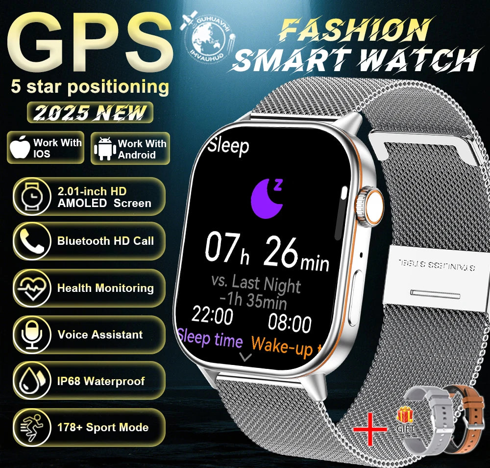 New For Android iOS Outdoor GPS Smart Watch Men 2.01" HD AMOLED