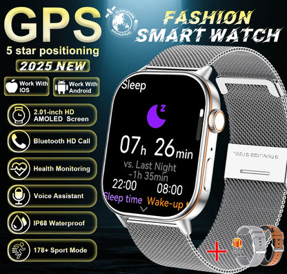 New For Android iOS Outdoor GPS Smart Watch Men 2.01" HD AMOLED