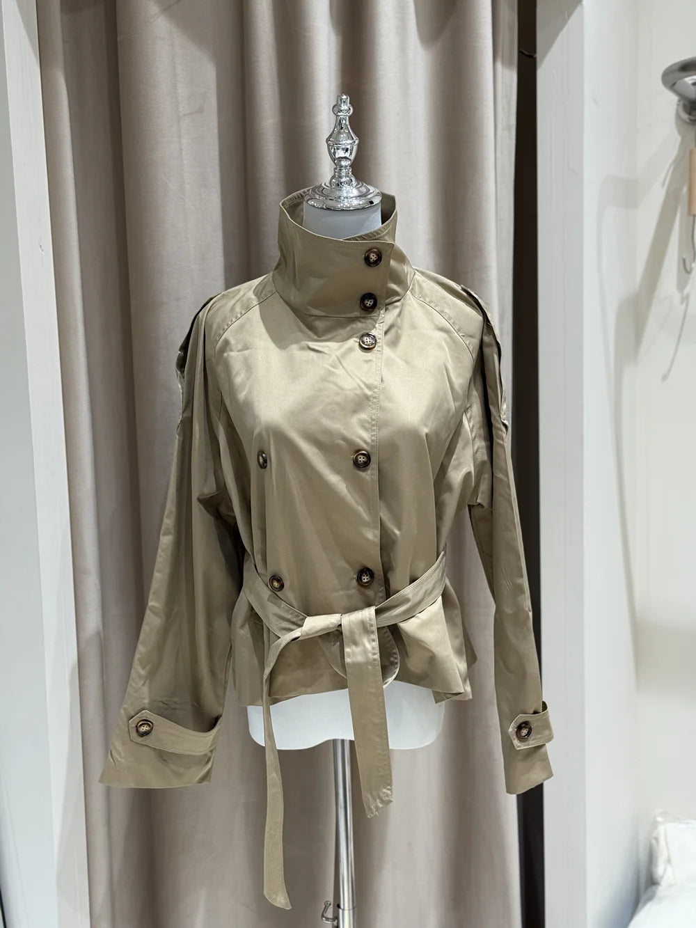 Belted Waist Cropped Trench Jackets Women