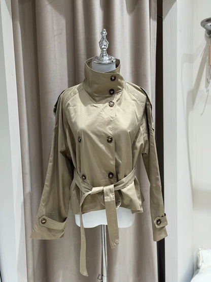 Belted Waist Cropped Trench Jackets Women