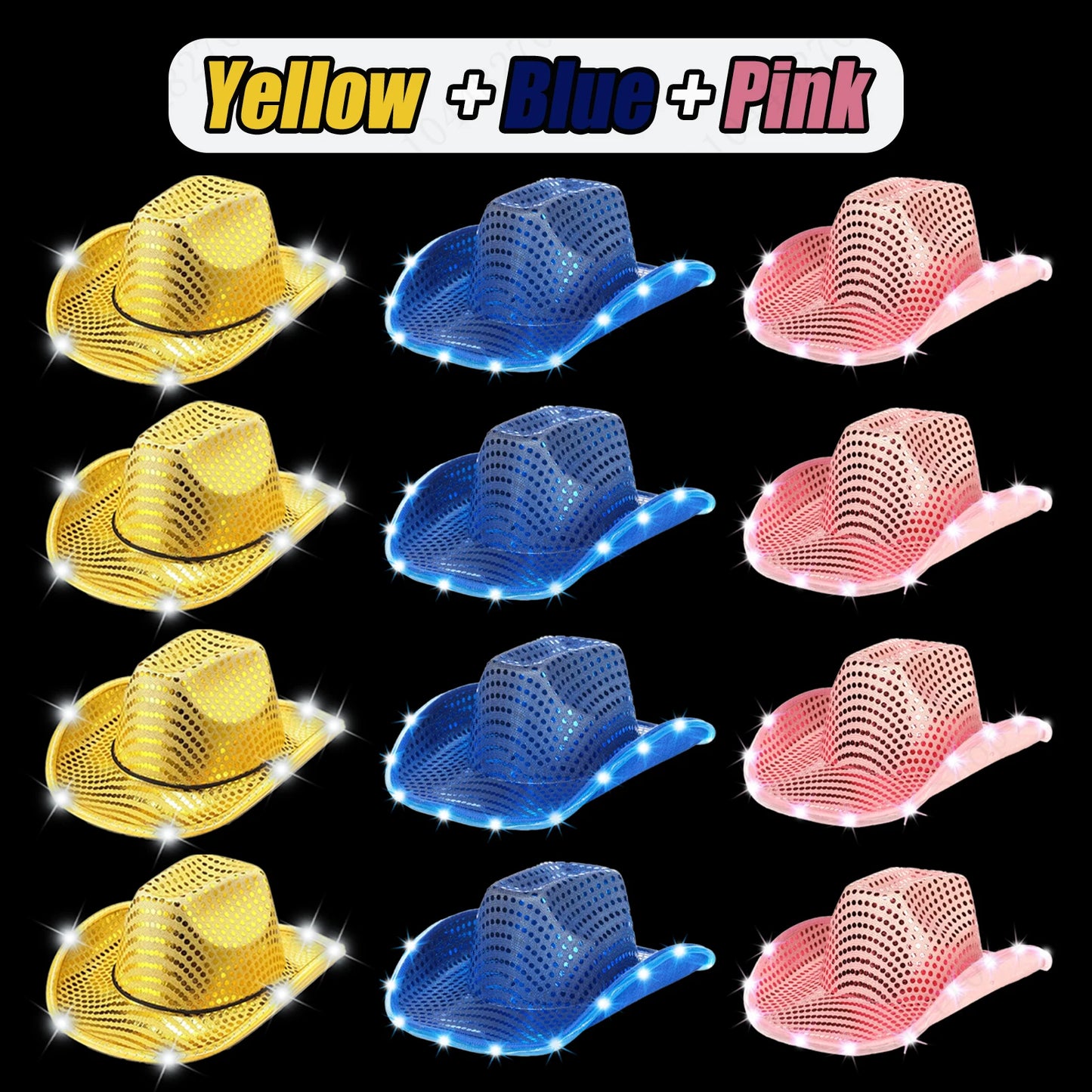 LED Cowboy Hats Bulk for Wedding Lighting up Party Hats