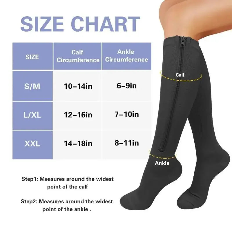 1 Pair Zipper Compression Socks Women Men Pain Relief