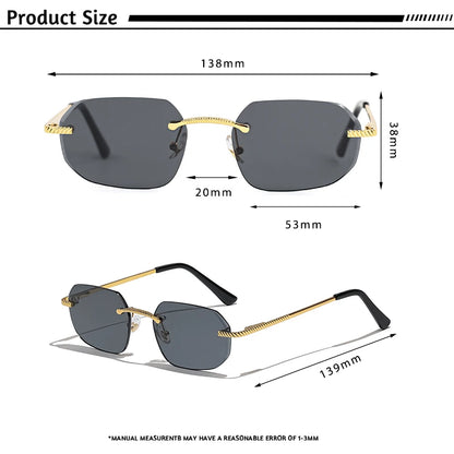 New Retro Rimless Sunglasses Men's Polygon Brand Designer