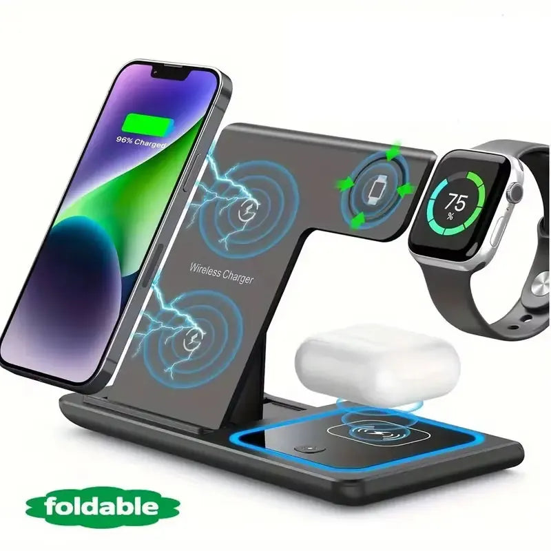 3 in 1 Wireless Charger Stand Pad Foldable Fast Charging