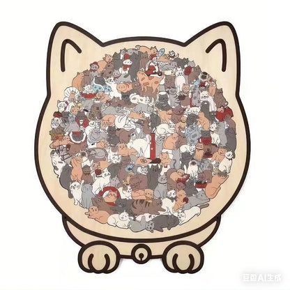 Colored Cat Shaped Wooden Jigsaw Puzzle, Cats Shaped