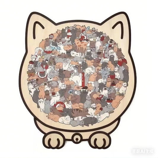 Colored Cat Shaped Wooden Jigsaw Puzzle, Cats Shaped