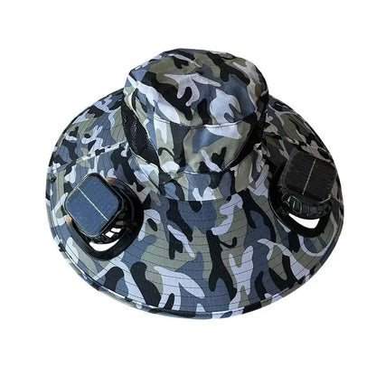 Large Size Quick Dry Bucket Hat With Solar Powered Fan USB Charging