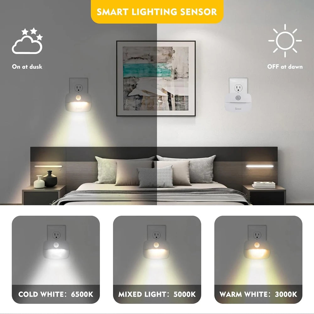 LED Night Light Motion Sensor EU Plug Lamp Nightlights