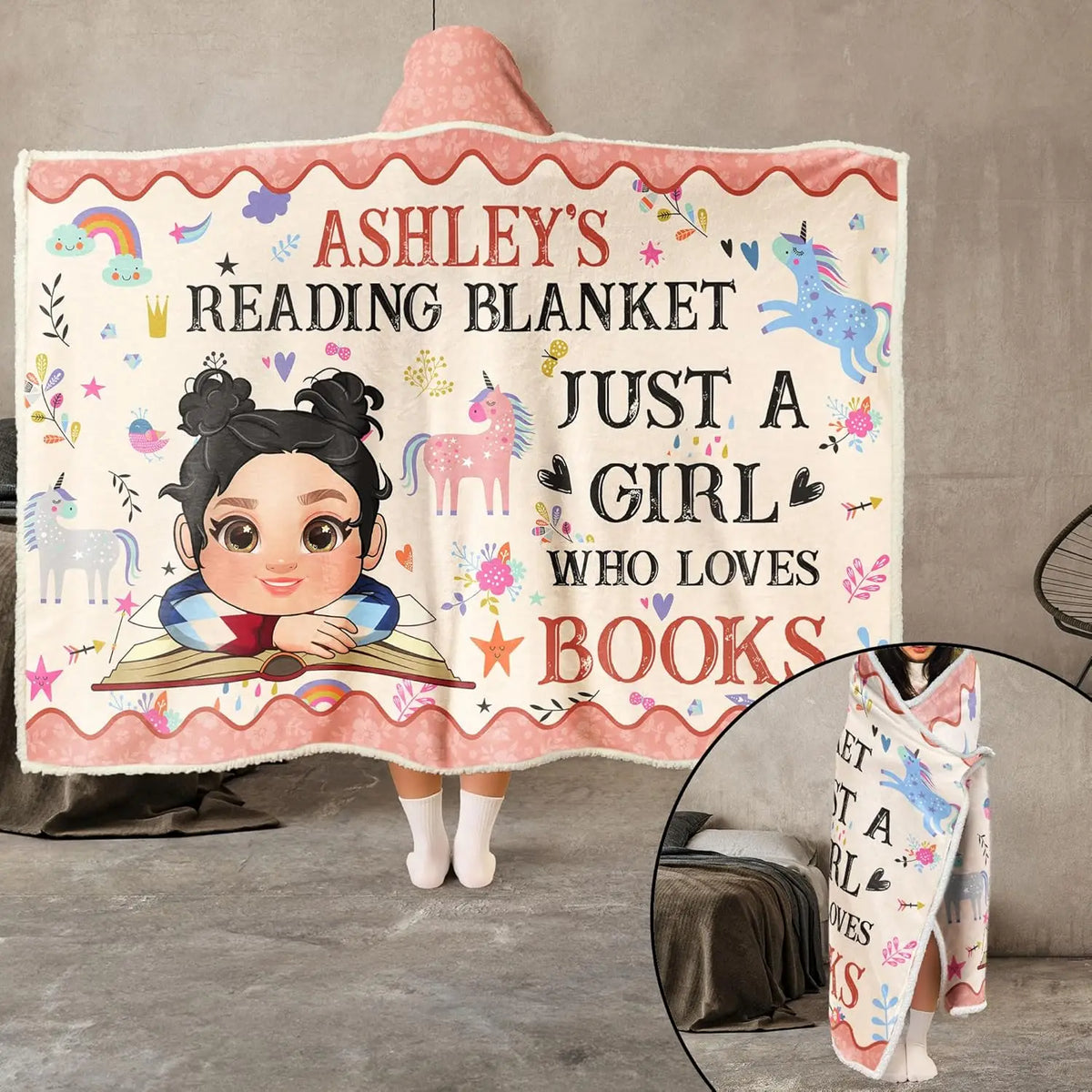 Personalized Wearable Hooded Blanket, Book Lovers Gifts