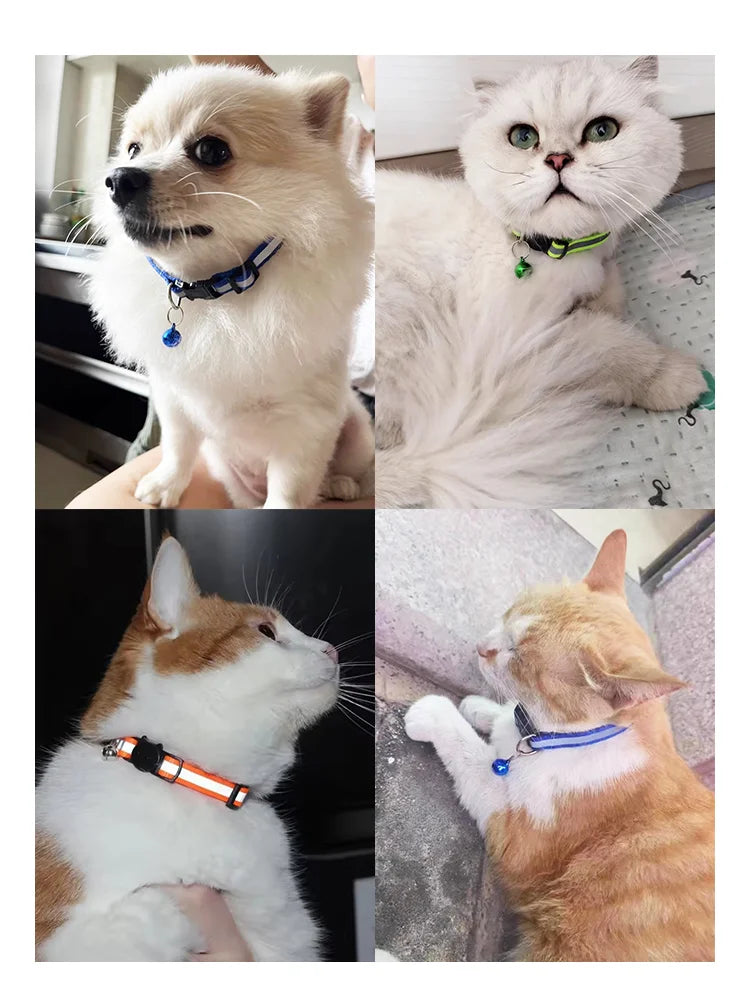 Cartoon Cat Head Reflective Pet Collar Colorful Bell