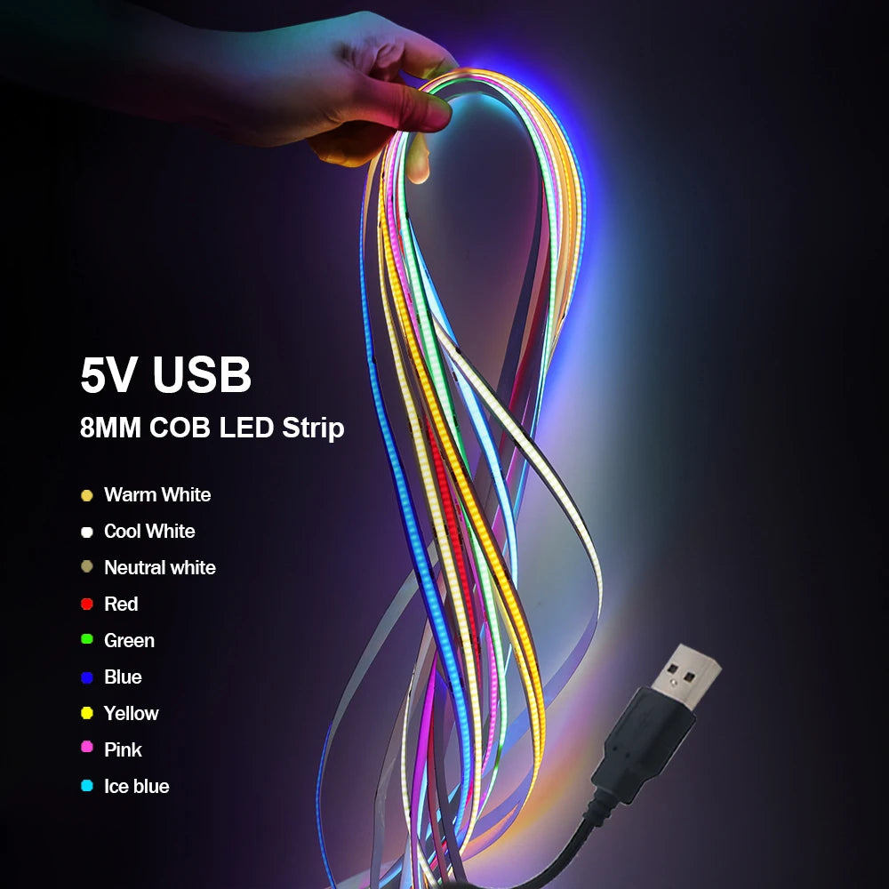 New USB COB Strip Light Flexible Adhesive Tape Night Lighting