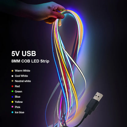 New USB COB Strip Light Flexible Adhesive Tape Night Lighting