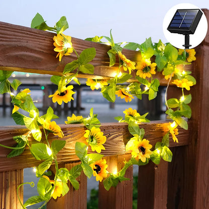 Solar Powered Sunflower Rose String Lights Artificial