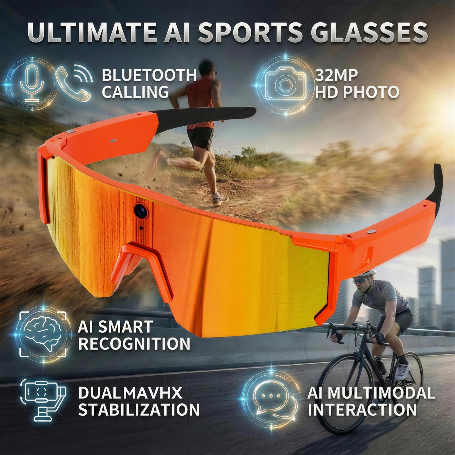 AI Voice Translate Smart Glasses 1200P Video Recording