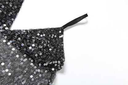 Weird Puss Sequins Patchwork Mesh Camisole Women