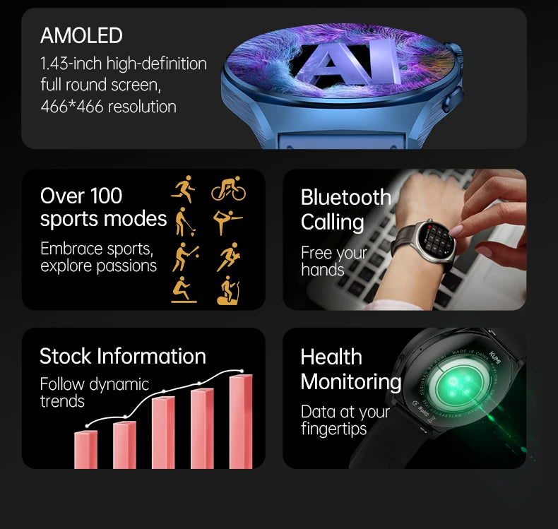 KUMI GW6 Smart Watch 1.43" AMOLED AI ChatGPT Bluetooth