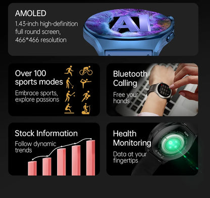 KUMI GW6 Smart Watch 1.43" AMOLED AI ChatGPT Bluetooth