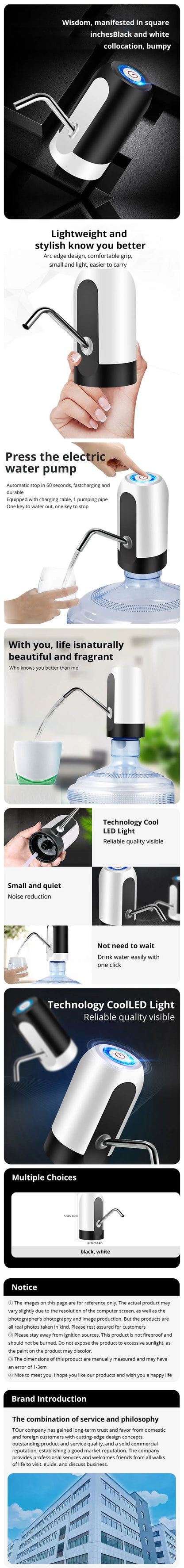 Water Bottle Pump USB Charging Auto Switch Drinking Dispenser