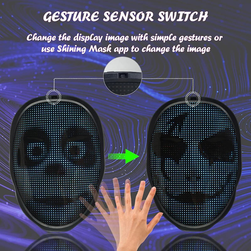 Led Mask with Bluetooth App Control Programmable Face Transforming Light up