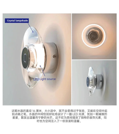 Modern Round Crystal Bedside Lamp Bedroom Living Room