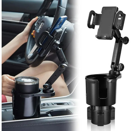 2-in-1 Cup Holder Phone Mount – 360° Rotatable Long Arm Expander