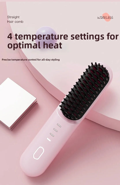 Cordless Hair Straightener Brush 4 Temp Settings Ceramic