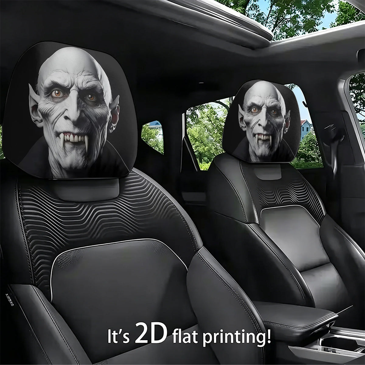 2pcs vampire-themed car headrest covers adding a spooky