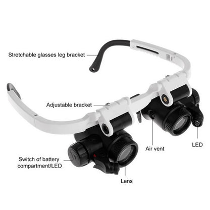 2XLED Watch Jeweler Repair Magnifier Head-Mounted