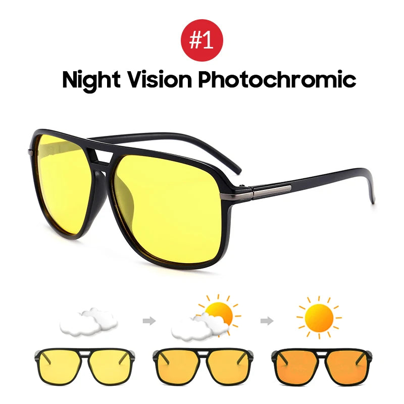VIVIBEE Men Night Vision Sunglasses Photochromic Pilot