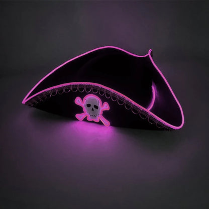 Halloween LED Black Pirate Hat For Adult Pirate Theme Party