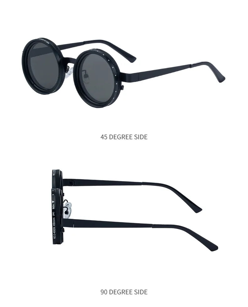 Polarized Round Steampunk ND9 Adjustable Dimming Sunglasses
