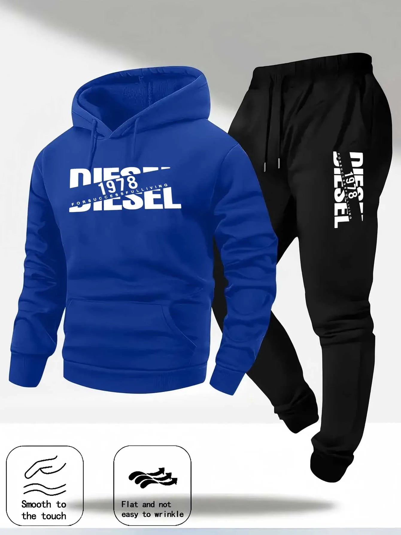 Men Fashion Print Tracksuit Hooded Sweatshirt + Sweatpants Set