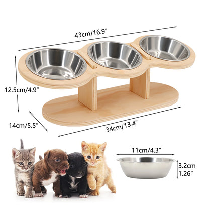 Elevated Cat Bowls Raised Wood Stand Feeder